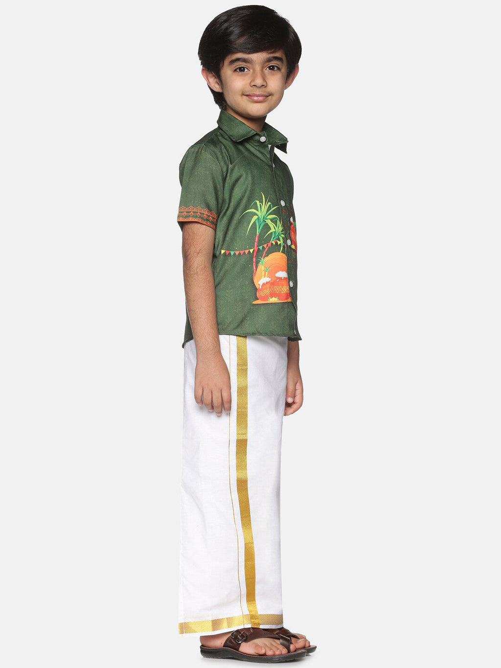 Sethukrishna Boys Olive Green Printed Shirt