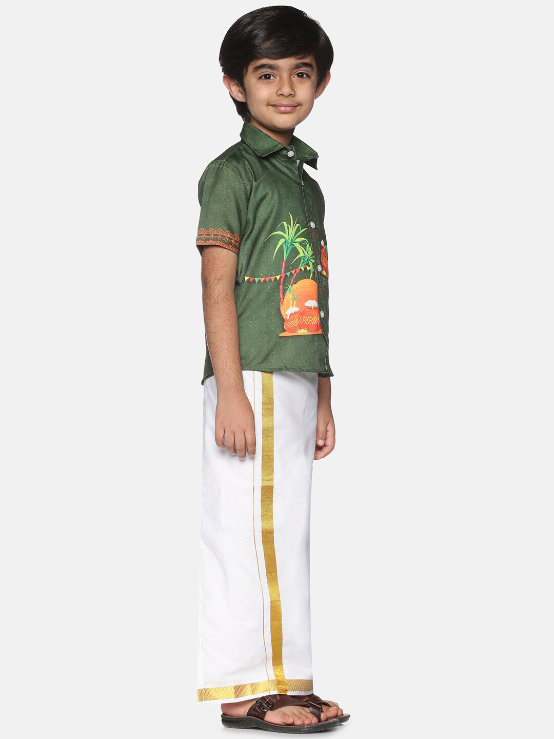 Sethukrishna Boys Olive Green Printed Shirt