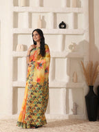 Shivam Fabrics Yellow Linen Fabric Printed Saree - Distacart