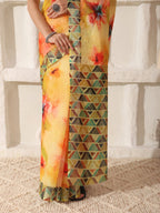 Shivam Fabrics Yellow Linen Fabric Printed Saree - Distacart