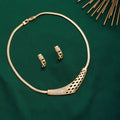 Estele Gold-Polished Boomerang Designer Necklace Set with White Austrian Crystals for Women