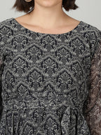 Souchii Women Grey & Black Ethnic Motifs Chiffon A-Line Midi Dress - Distacart