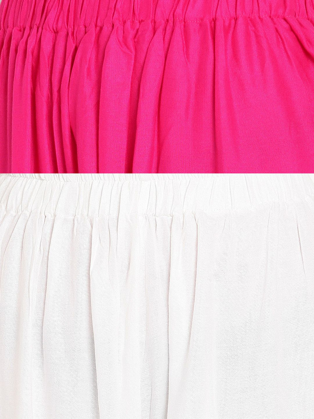 TAG 7 Women Pack Of 2 White & Pink Solid Flared Palazzos
