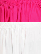 TAG 7 Women Pack Of 2 White & Pink Solid Flared Palazzos
