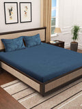 KLOTTHE Turquoise Blue 300 TC Woolen Fitted King Bedsheet With 2 Pillow Covers - Distacart