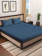 KLOTTHE Turquoise Blue 300 TC Woolen Fitted King Bedsheet With 2 Pillow Covers - Distacart