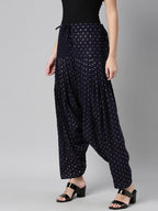 Souchii Navy Blue & Beige Woven-Design Pure Cotton Patiala - Distacart