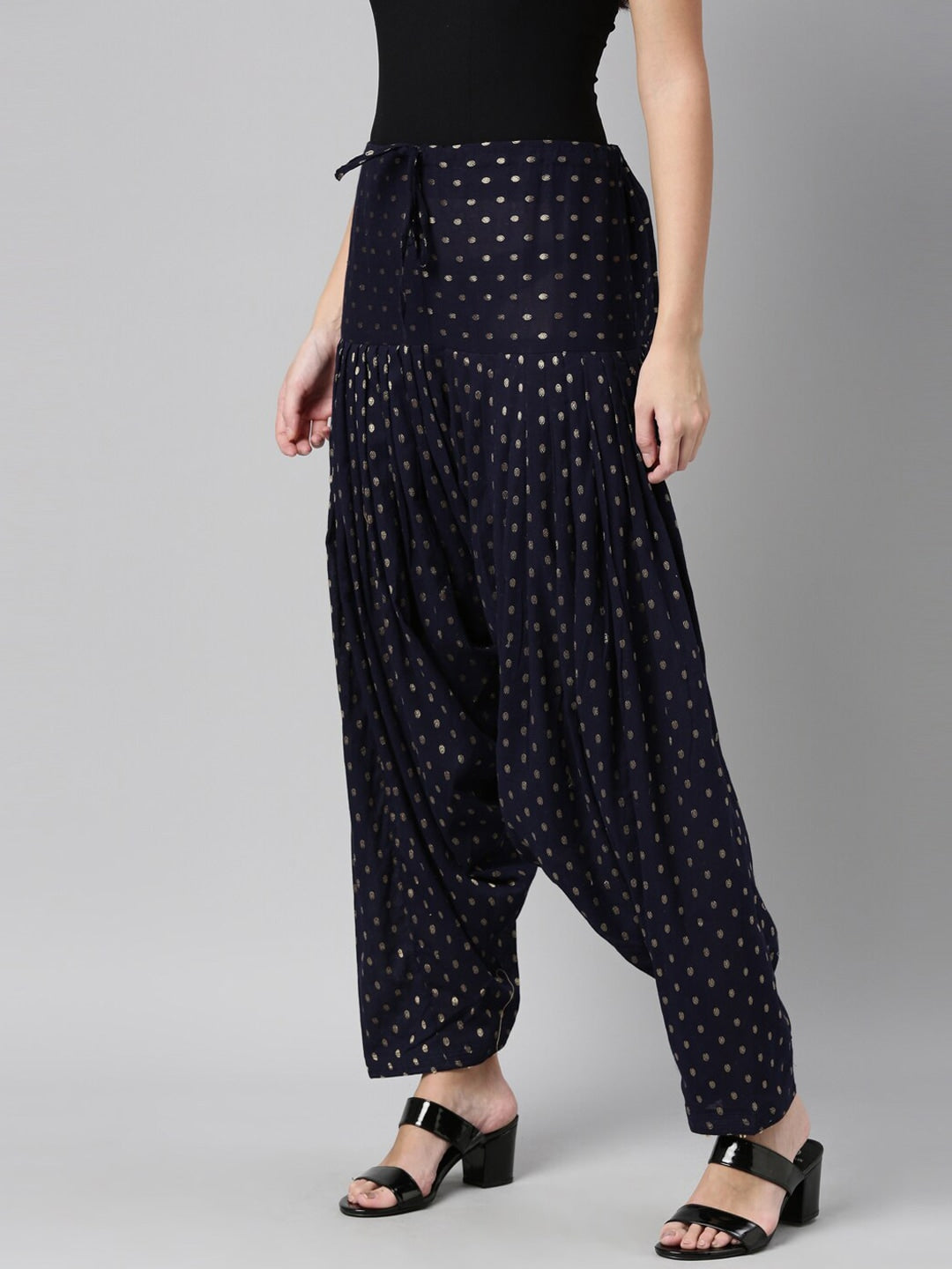 Souchii Navy Blue & Beige Woven-Design Pure Cotton Patiala - Distacart