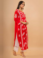 HOUSE OF KARI Cotton Floral Embroidered Chikankari Kurta