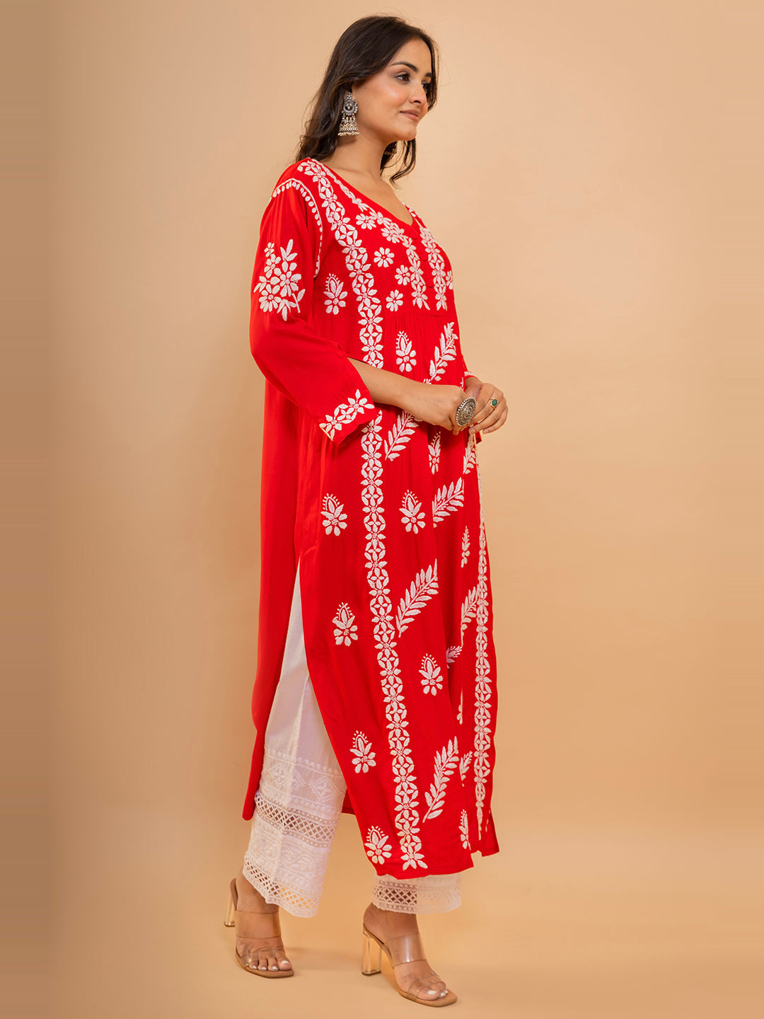 HOUSE OF KARI Cotton Floral Embroidered Chikankari Kurta