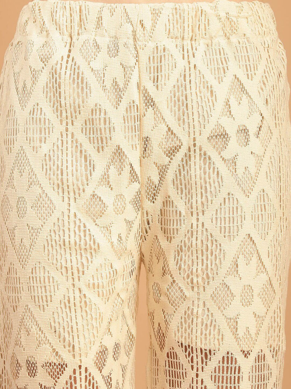 TAG 7 Women Geometric Self Design Sheer With Half Lining Crochet Wide Leg Palazzos