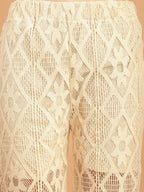 TAG 7 Women Geometric Self Design Sheer With Half Lining Crochet Wide Leg Palazzos