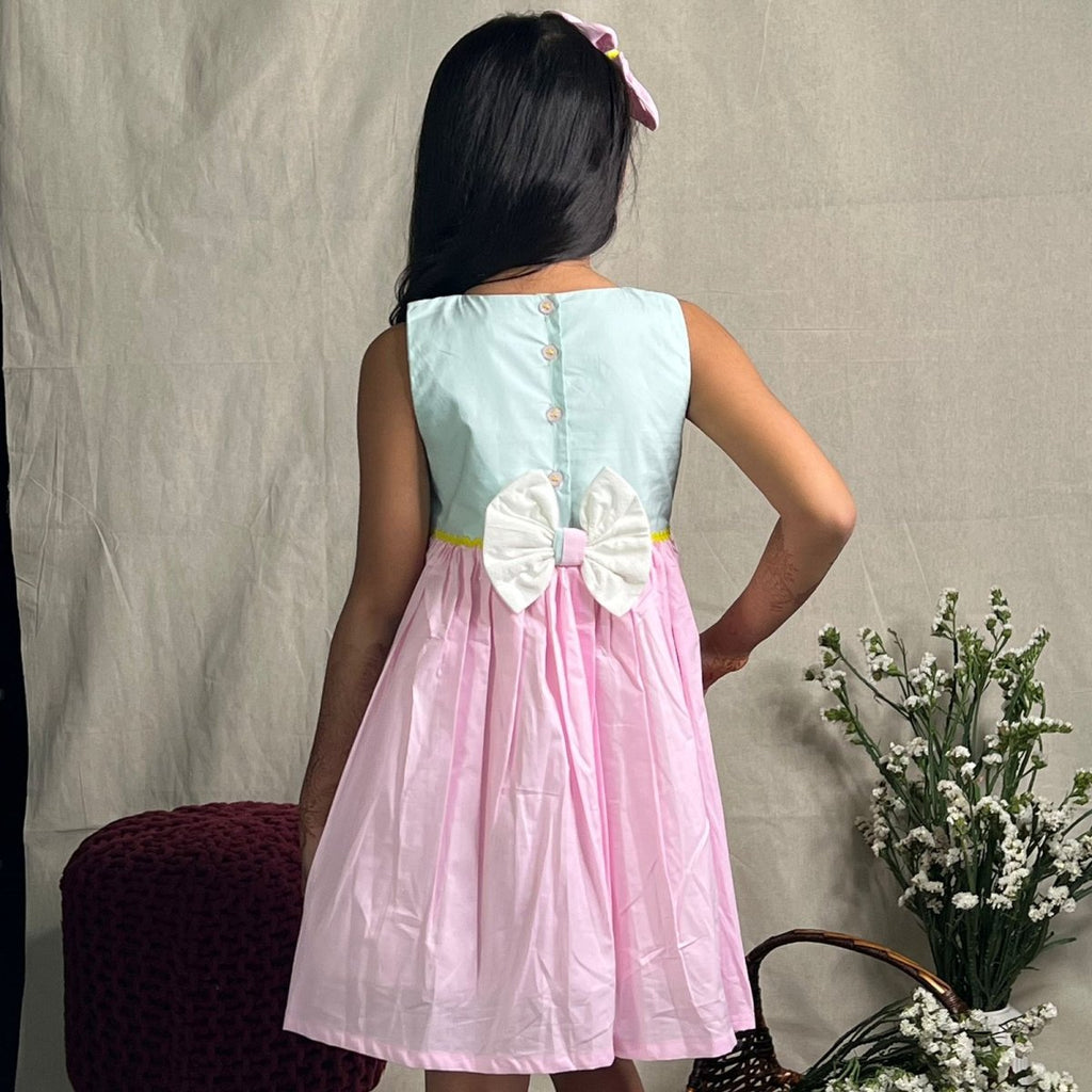 ArthLife Pink And Cyan Minne Embroidered Dress