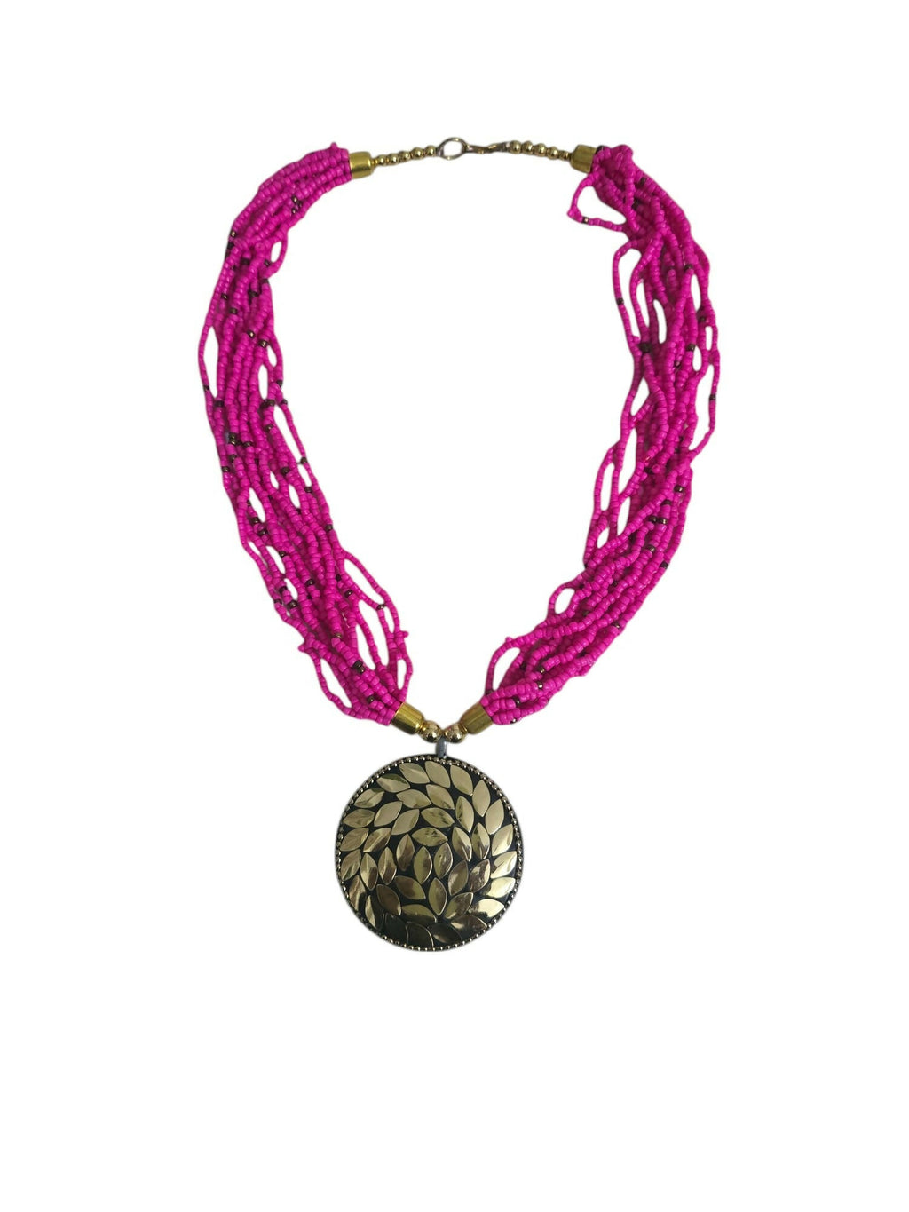Inhanns Everyday Statement Beaded Pendant Necklace - Hot Pink