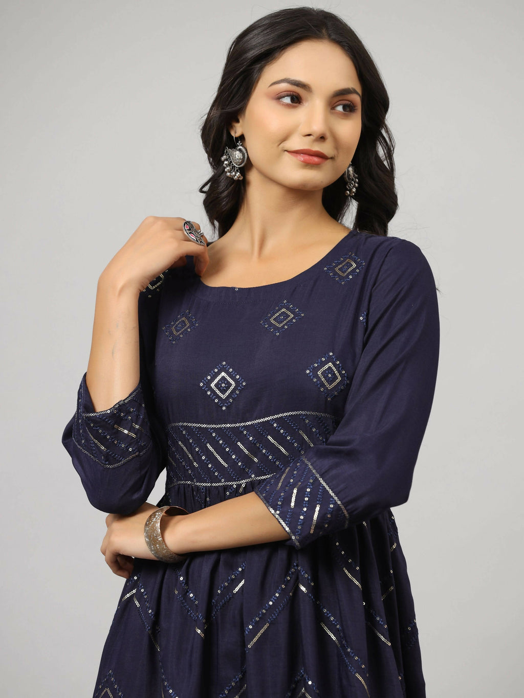 Juniper Women's Navy Festive Printed Flared Dress - Distacart