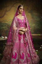 House of Panchhi Pink Pure Silk Moti & Zarkan heavy embroidery Lehenga choli & Dupatta
