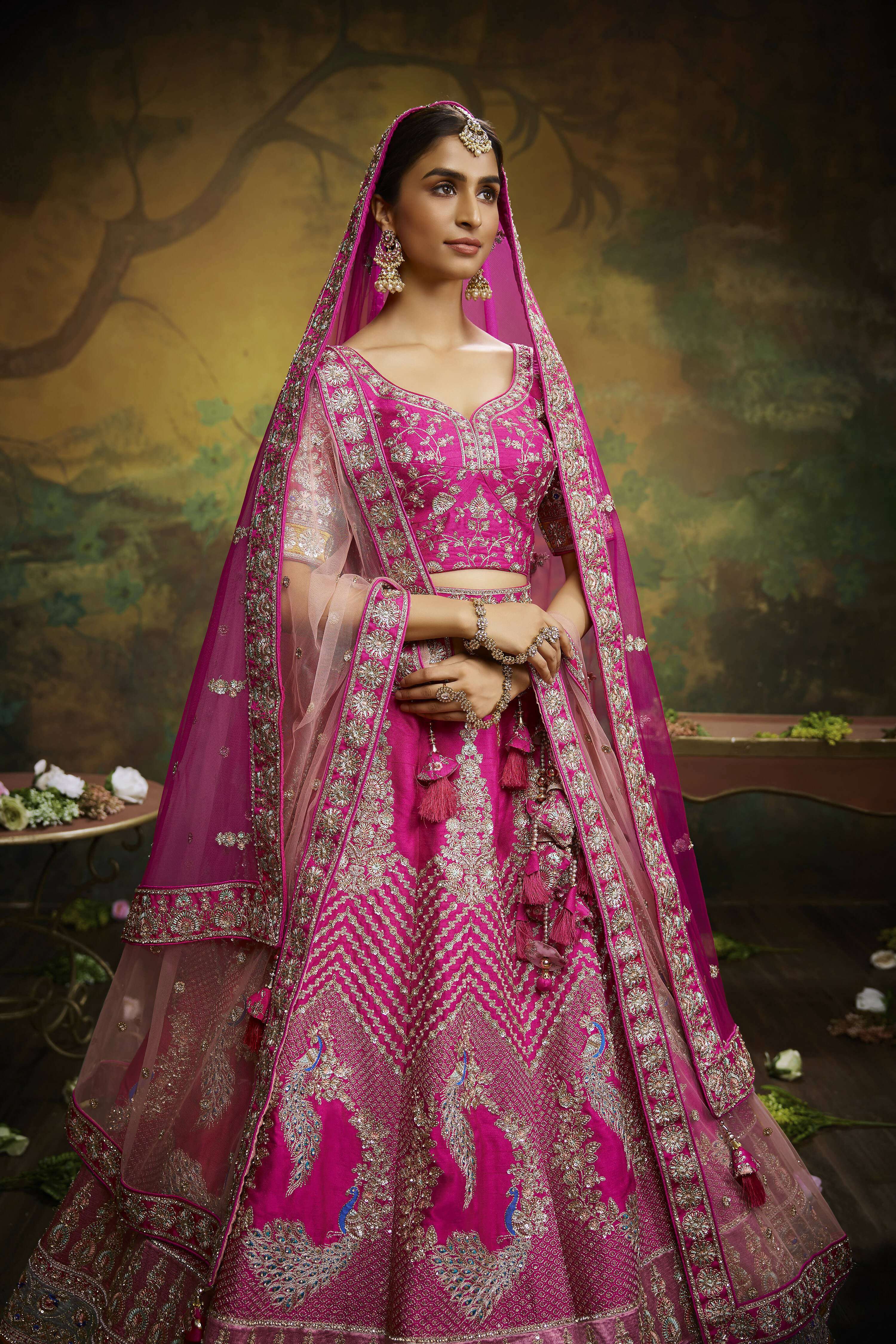 House of Panchhi Pink Pure Silk Moti & Zarkan heavy embroidery Lehenga choli & Dupatta