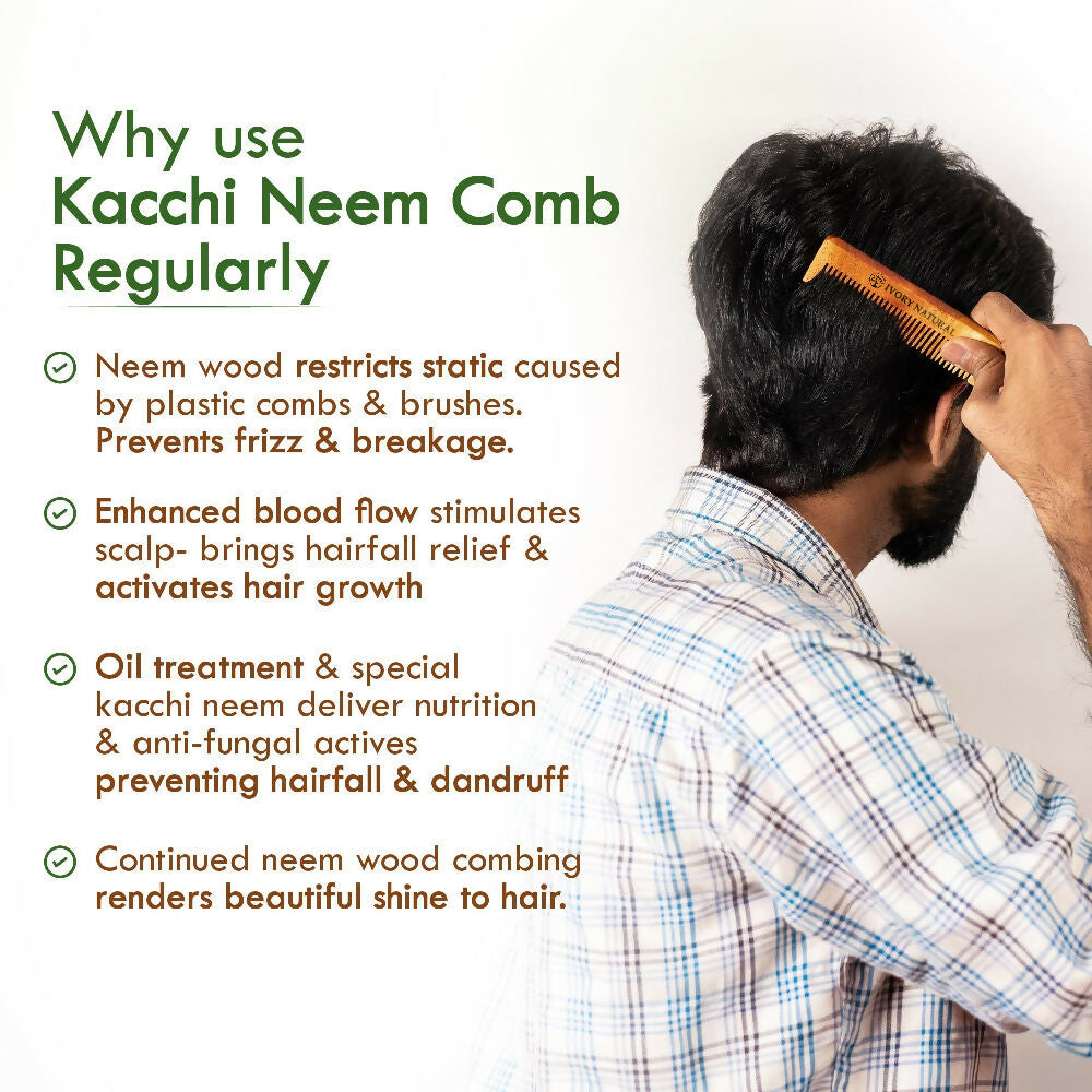 Ivory Natural Beard Kacchi Neem Wooden Comb - Natural Grooming For Beard - Distacart