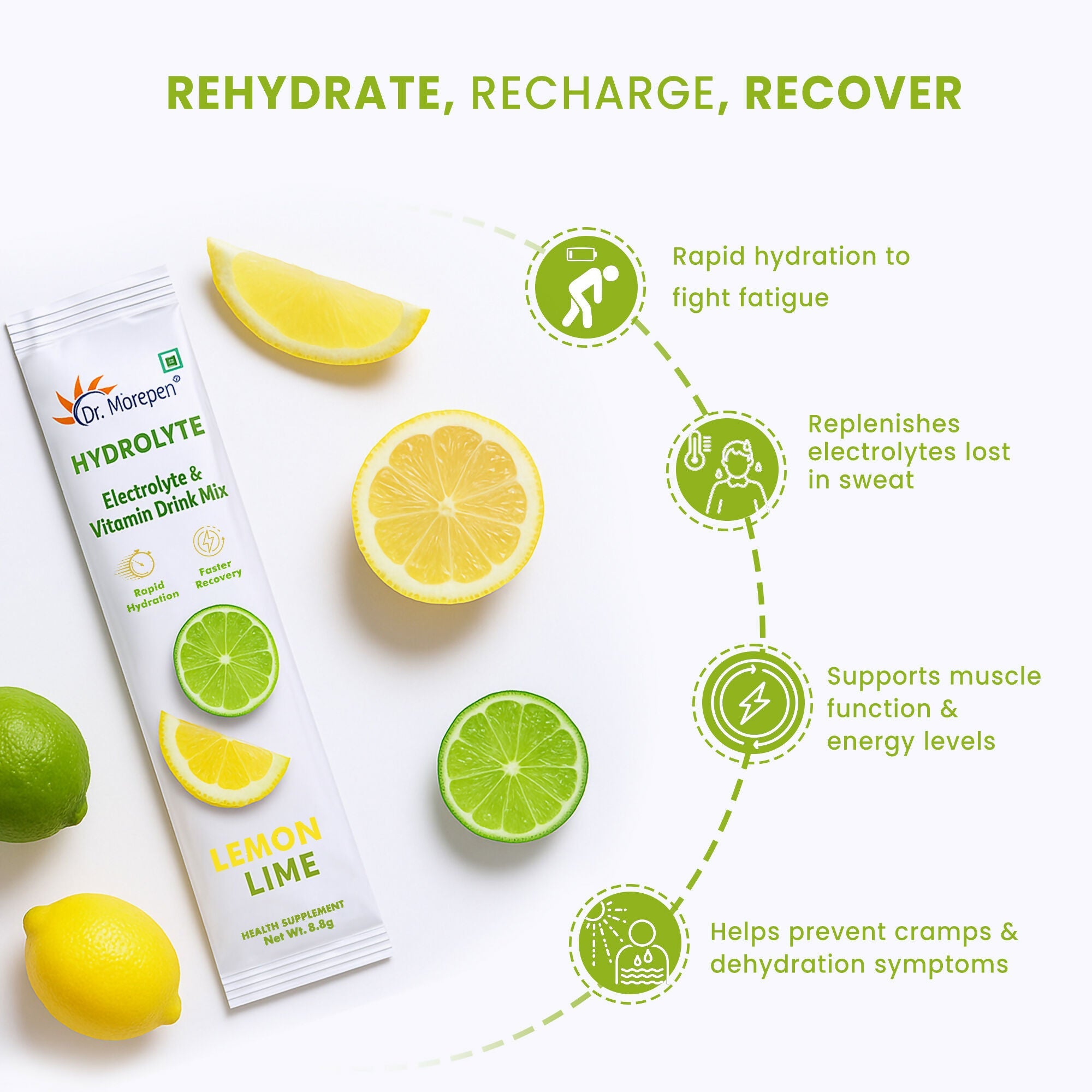 Dr. Morepen Hydrolyte Electrolyte & Vitamin Drink Mix - Lemon Lime - Distacart
