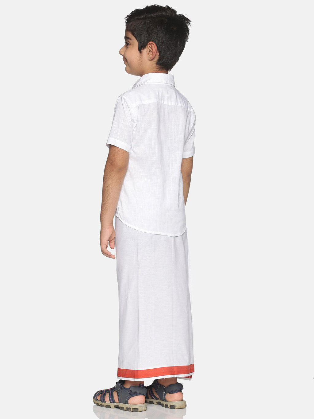 Sethukrishna Boys White Pure Cotton Solid Shirt and Veshti Set
