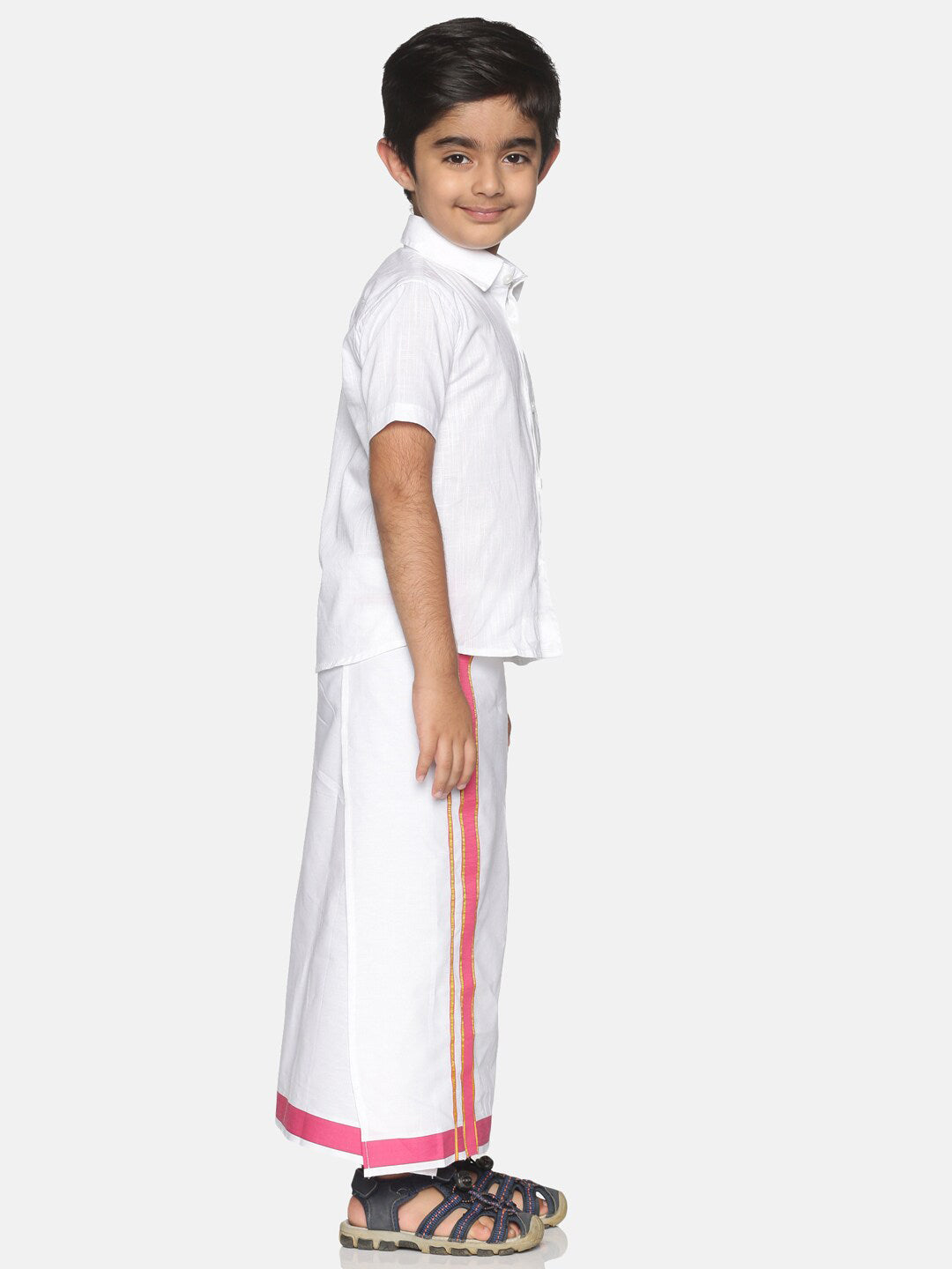 Sethukrishna Boys White Pure Cotton Shirt and Veshti Set