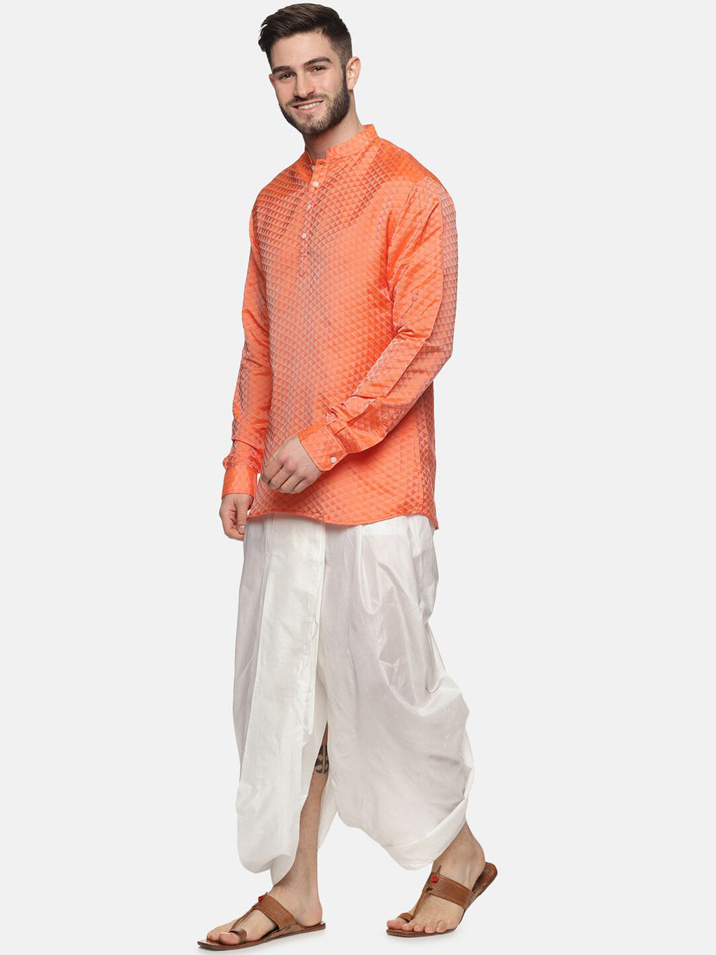 Sethukrishna Men Orange Empire Kurta with Dhoti Pants - Distacart