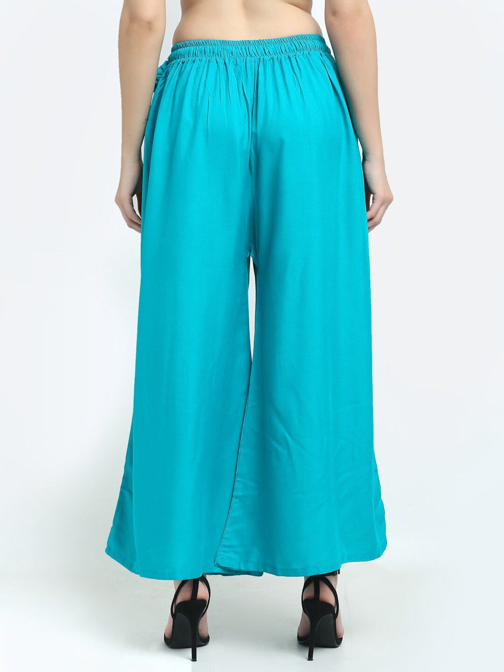 TAG 7 Women Set Of 2 White & Blue Flared Ethnic Palazzos