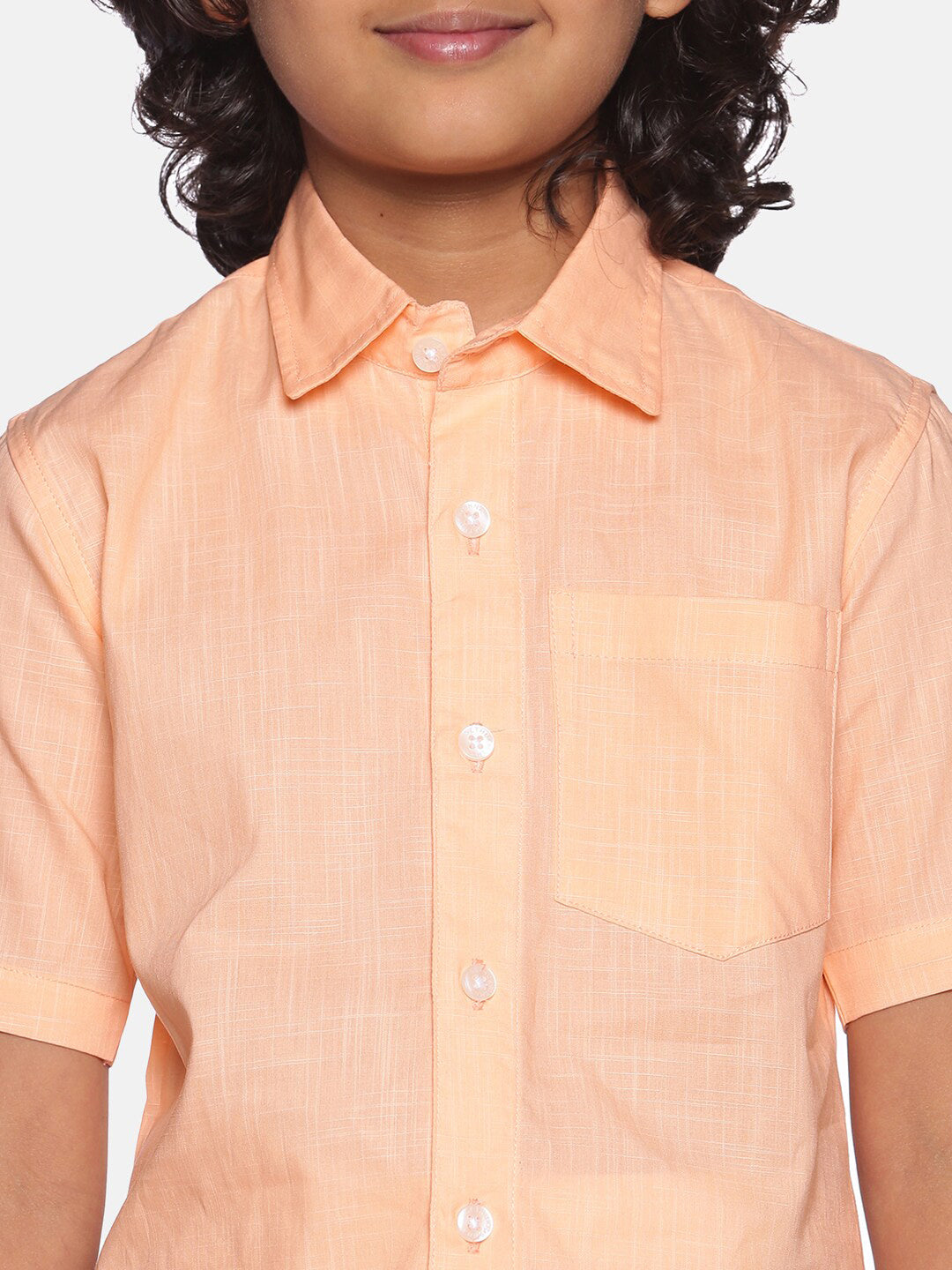 Sethukrishna Boys Orange & White Solid Cotton Shirt & Dhoti Set