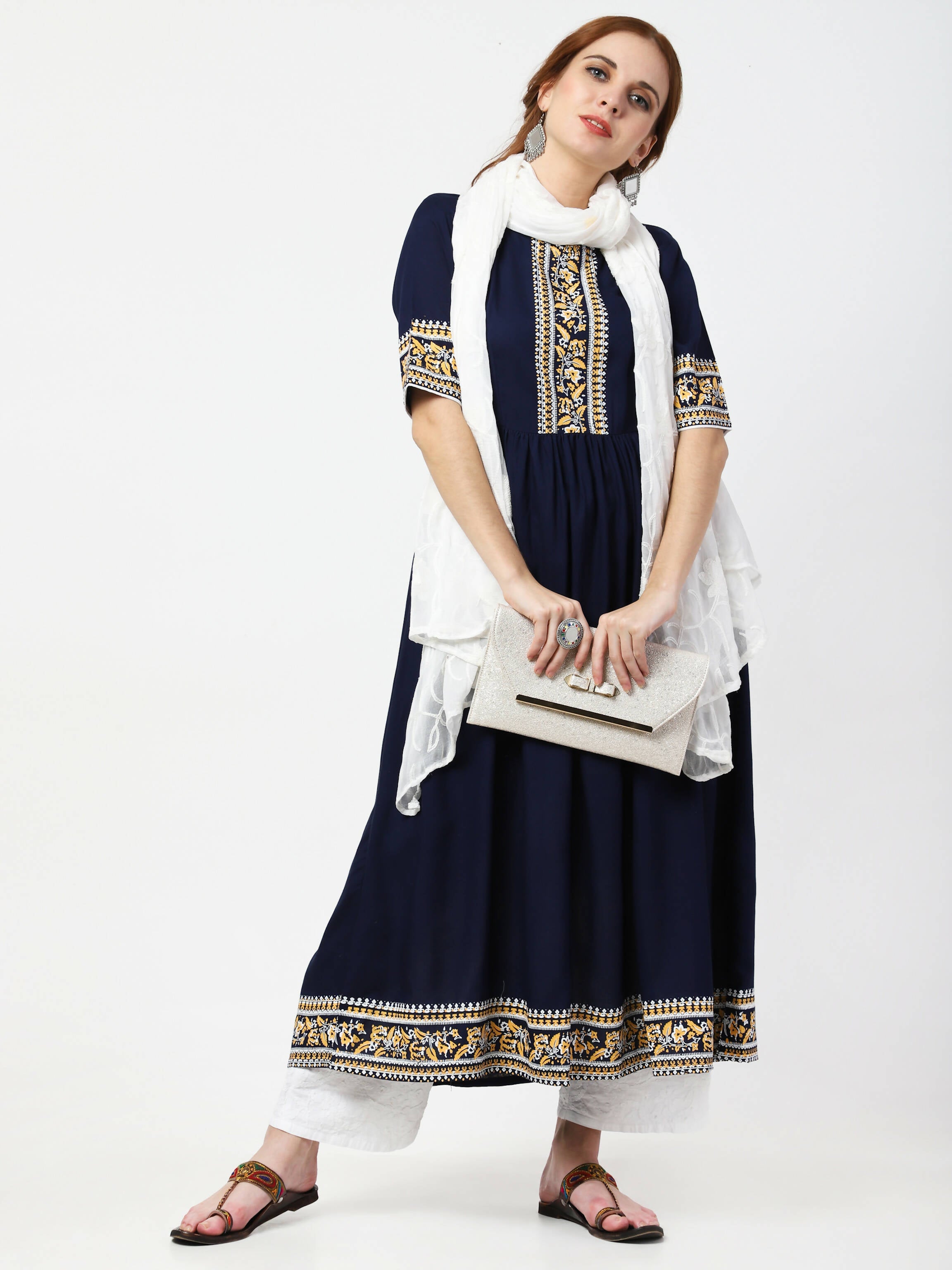 Cheera Embellished Party Wear Anarkali Dress - Navy Blue