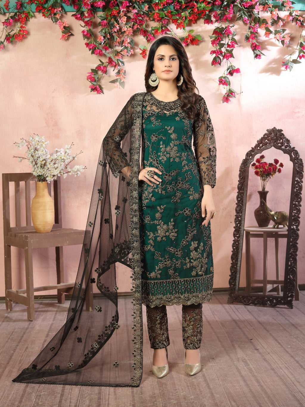 Anaita Green Embroidered Net Salwar Suit - Distacart