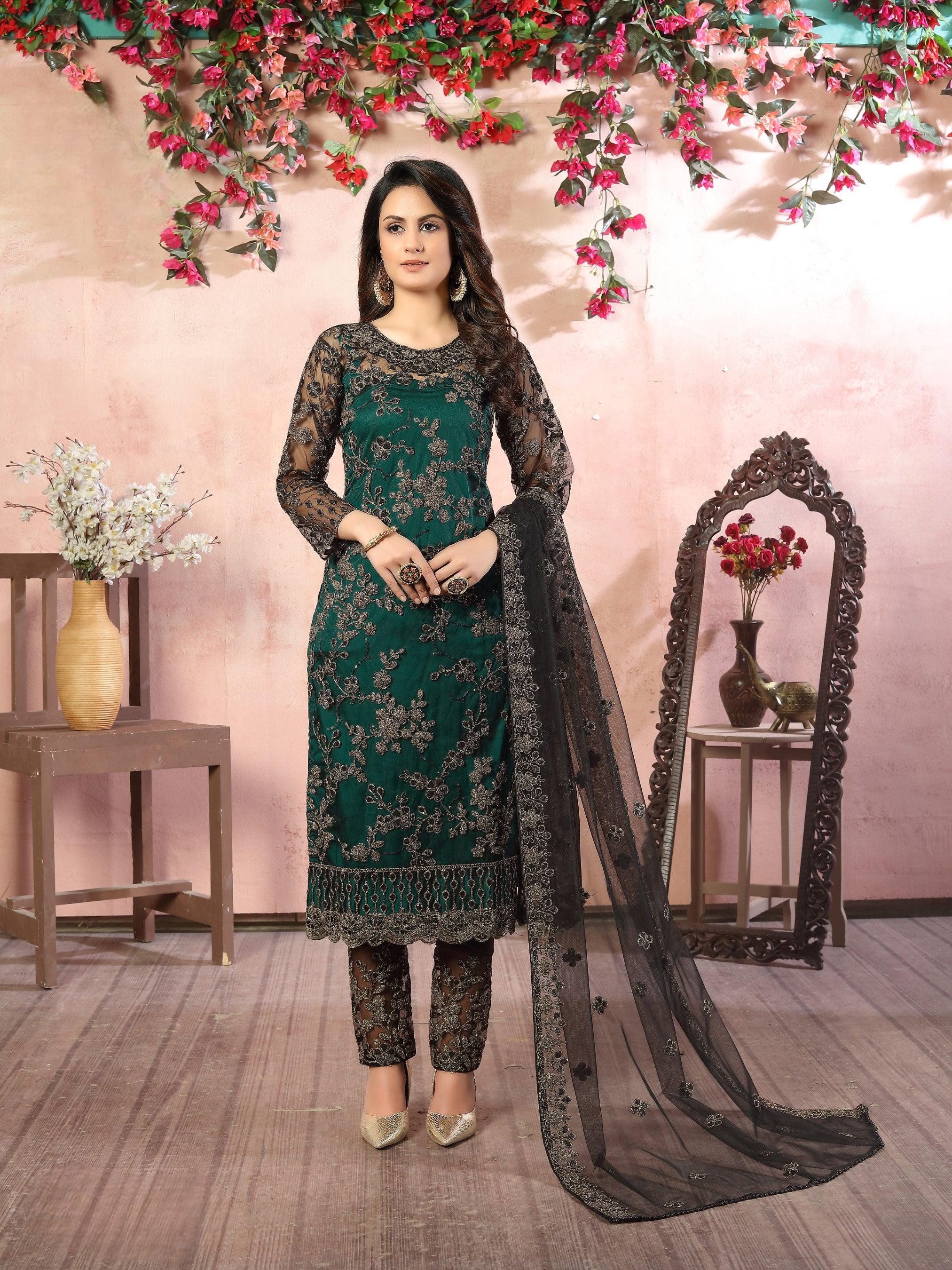 Anaita Green Embroidered Net Salwar Suit - Distacart