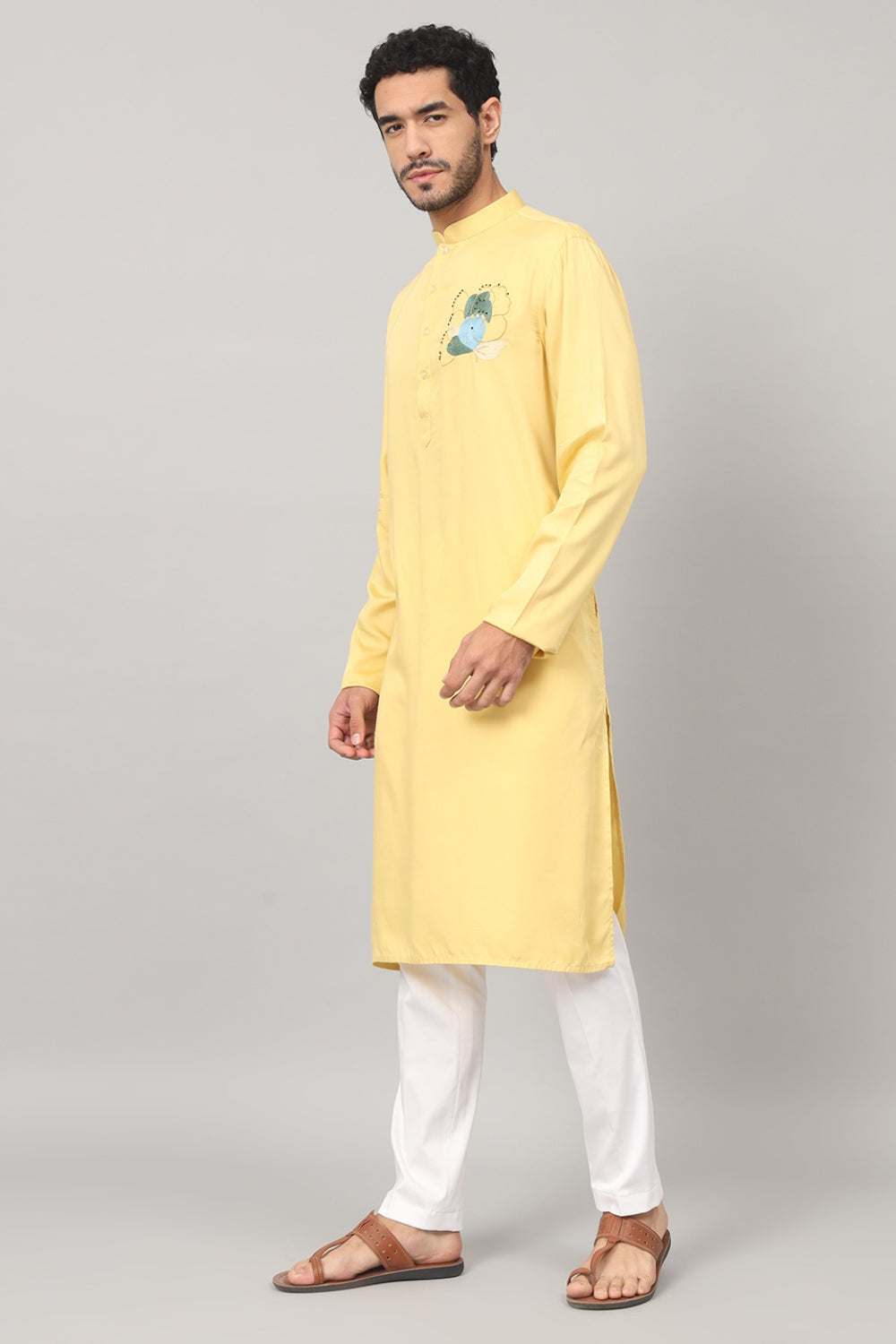 Abstract Embroidered Cotton Kurta by Hilo Design