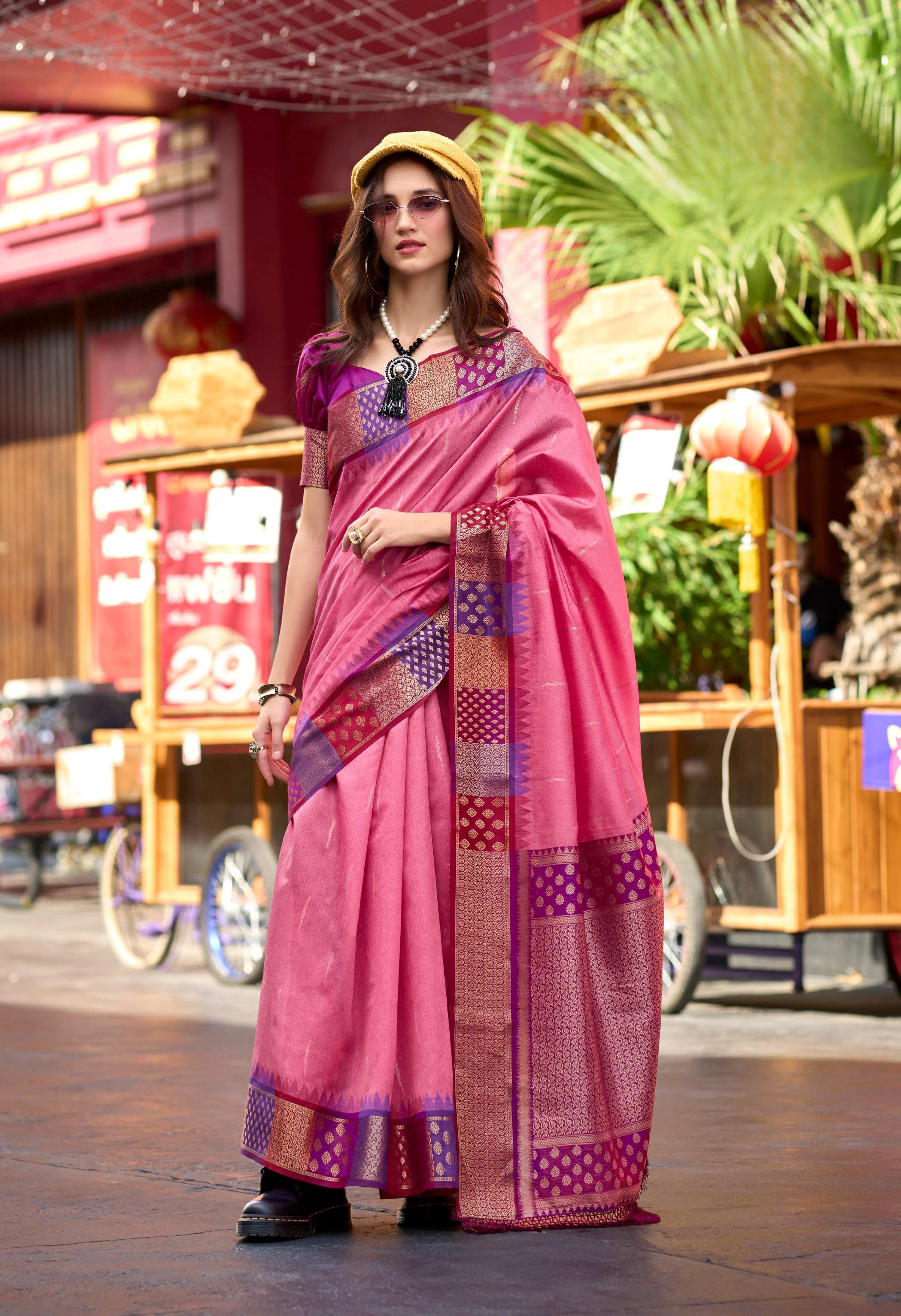Anaita Pink Designer Weaving Pure Silk Saree With Blouse - Distacart