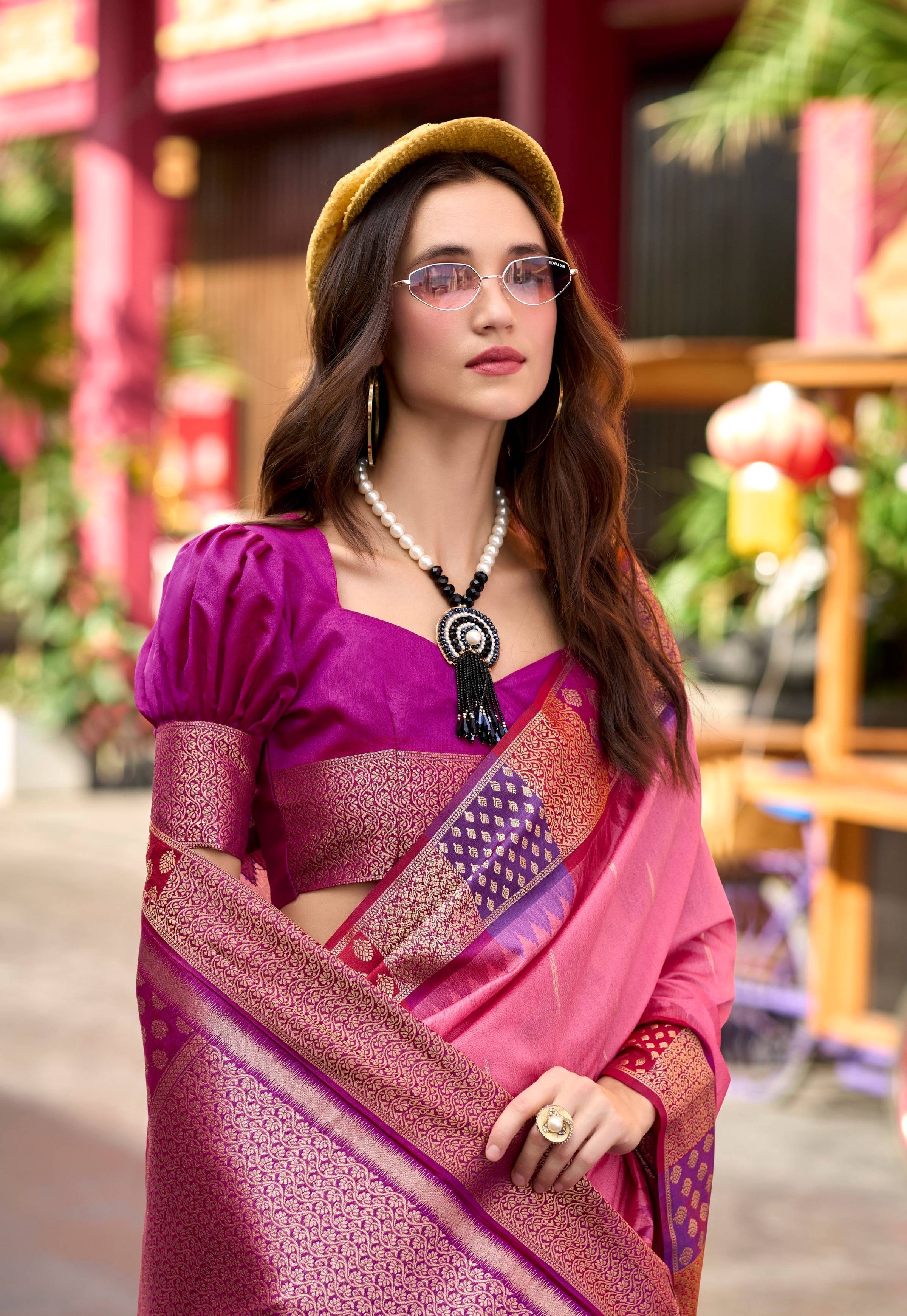 Anaita Pink Designer Weaving Pure Silk Saree With Blouse - Distacart