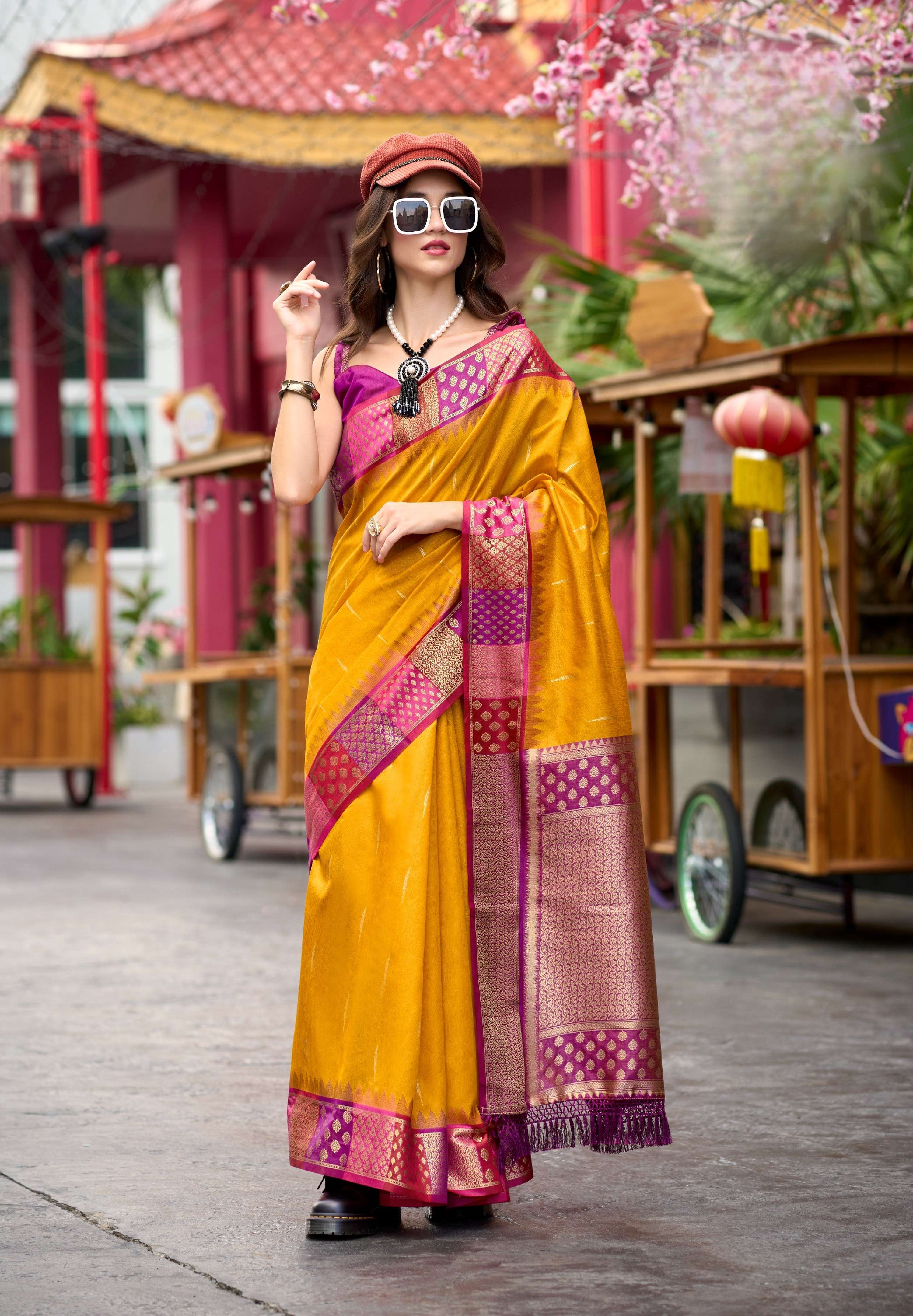 Anaita Mustard Designer Weaving Pure Silk Saree With Blouse - Distacart