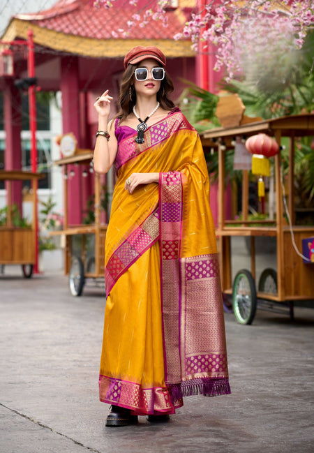 Anaita Mustard Designer Weaving Pure Silk Saree With Blouse
