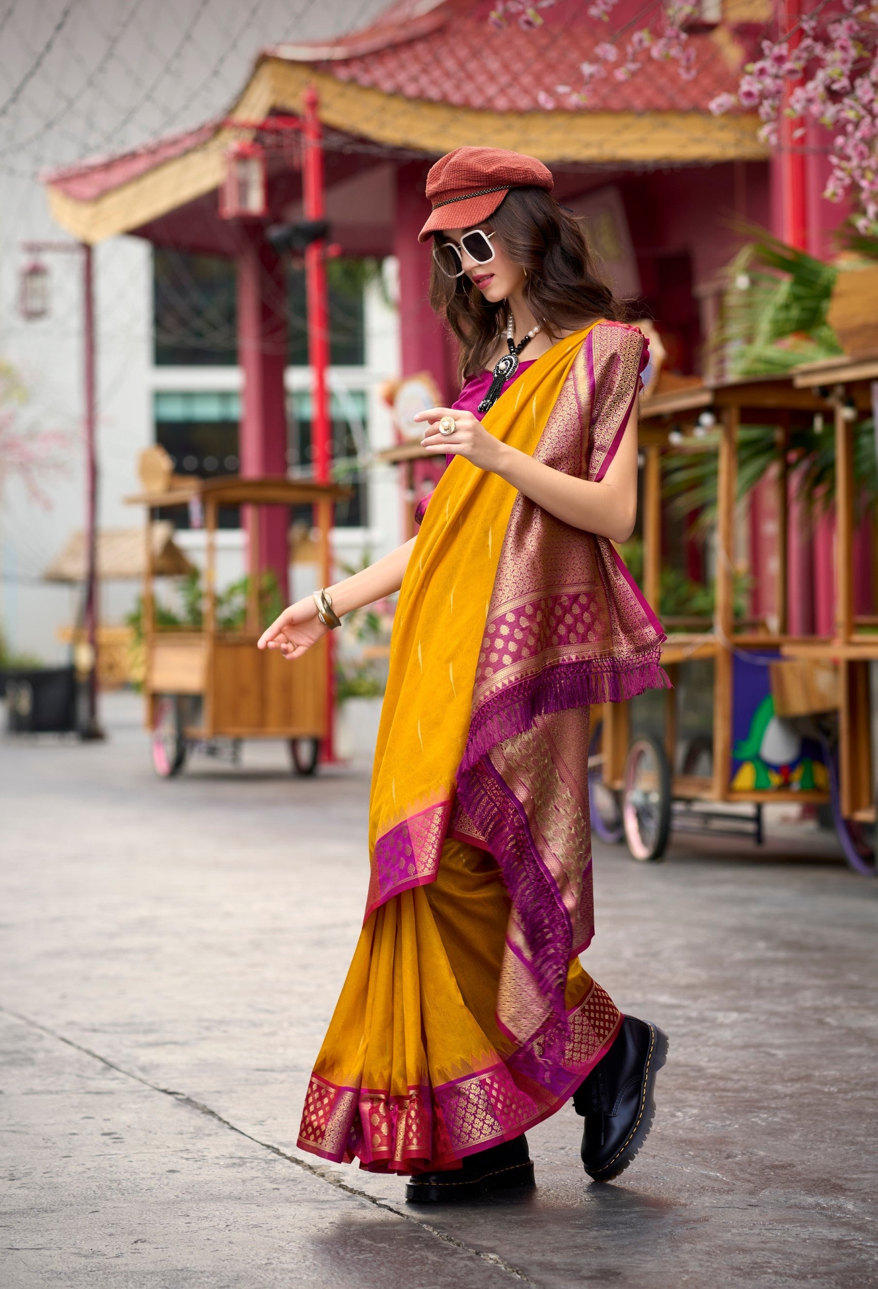 Anaita Mustard Designer Weaving Pure Silk Saree With Blouse - Distacart