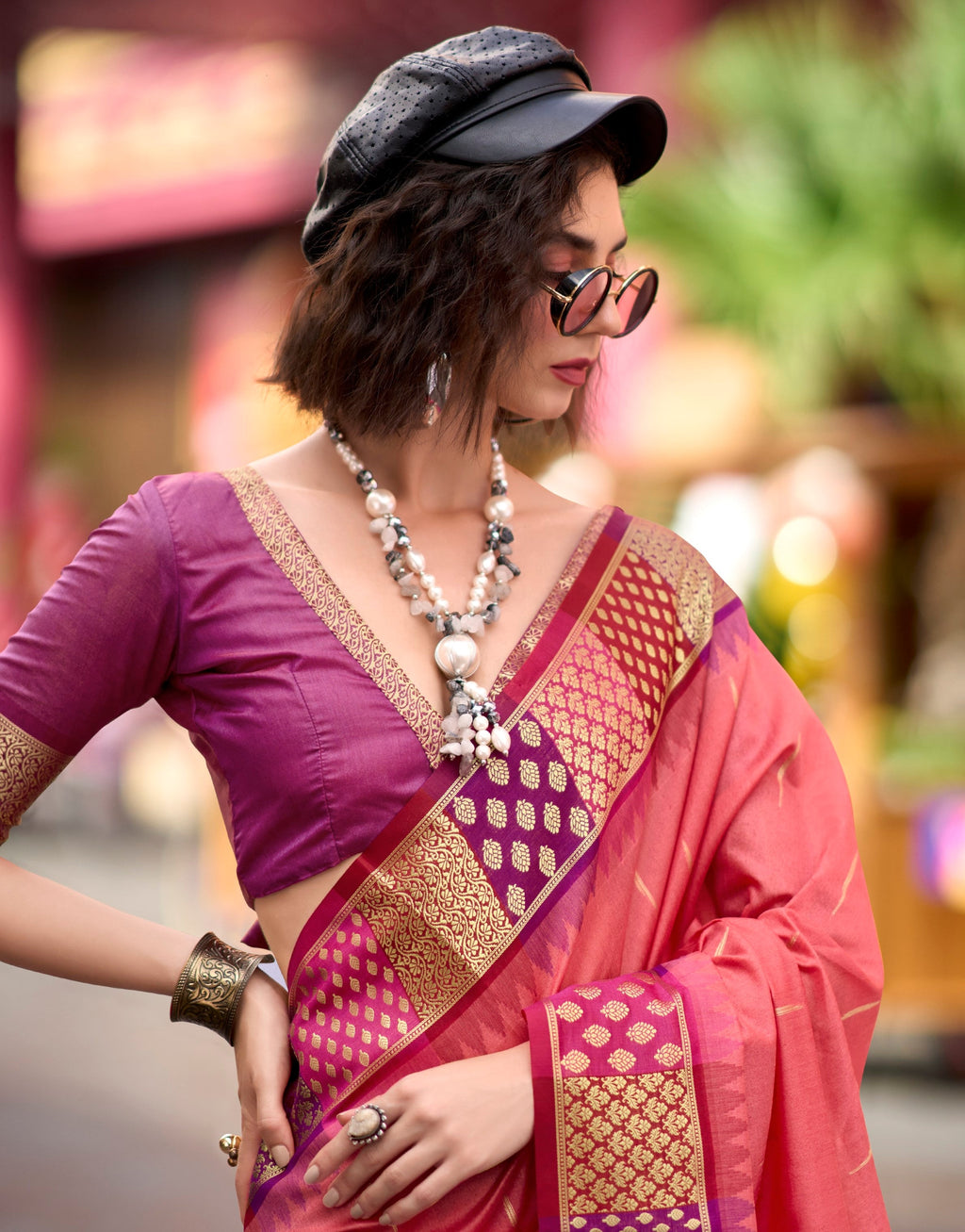 Anaita Peach Designer Weaving Pure Silk Saree With Blouse - Distacart