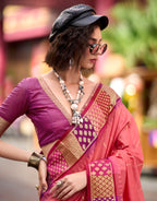 Anaita Peach Designer Weaving Pure Silk Saree With Blouse - Distacart