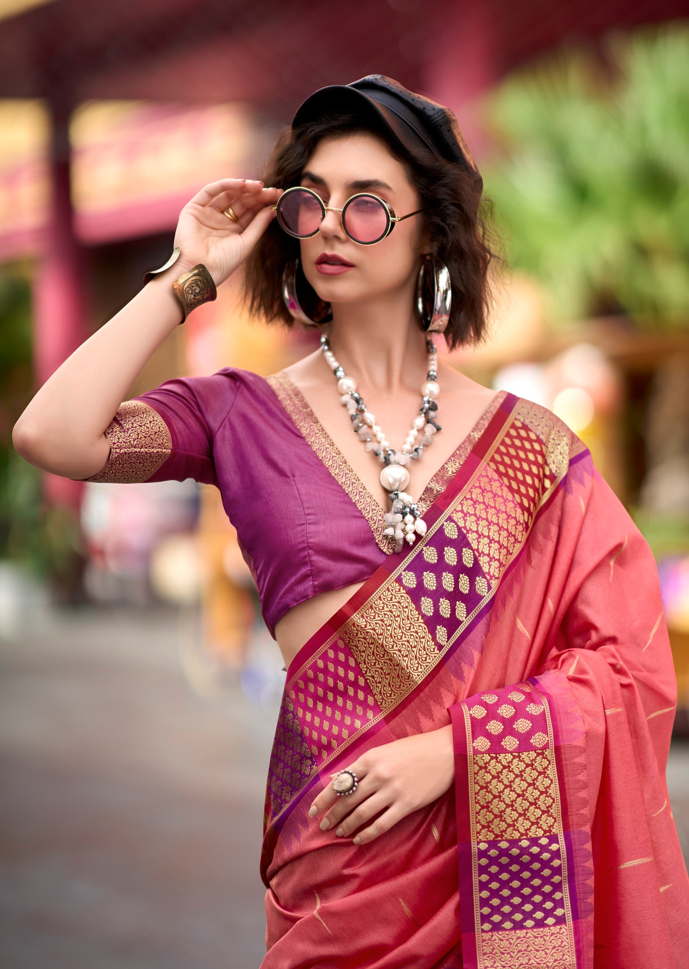 Anaita Peach Designer Weaving Pure Silk Saree With Blouse - Distacart