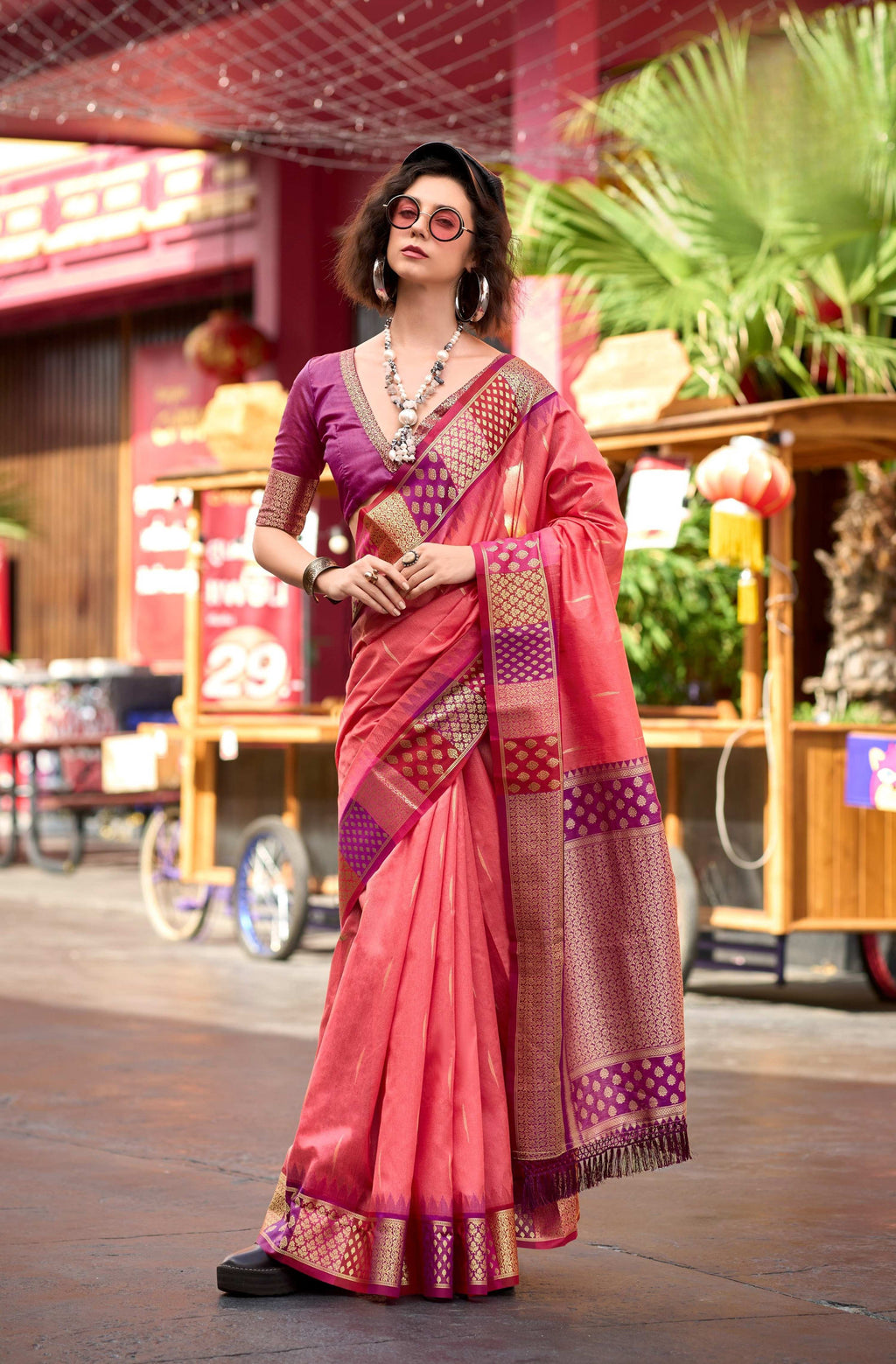 Anaita Peach Designer Weaving Pure Silk Saree With Blouse - Distacart