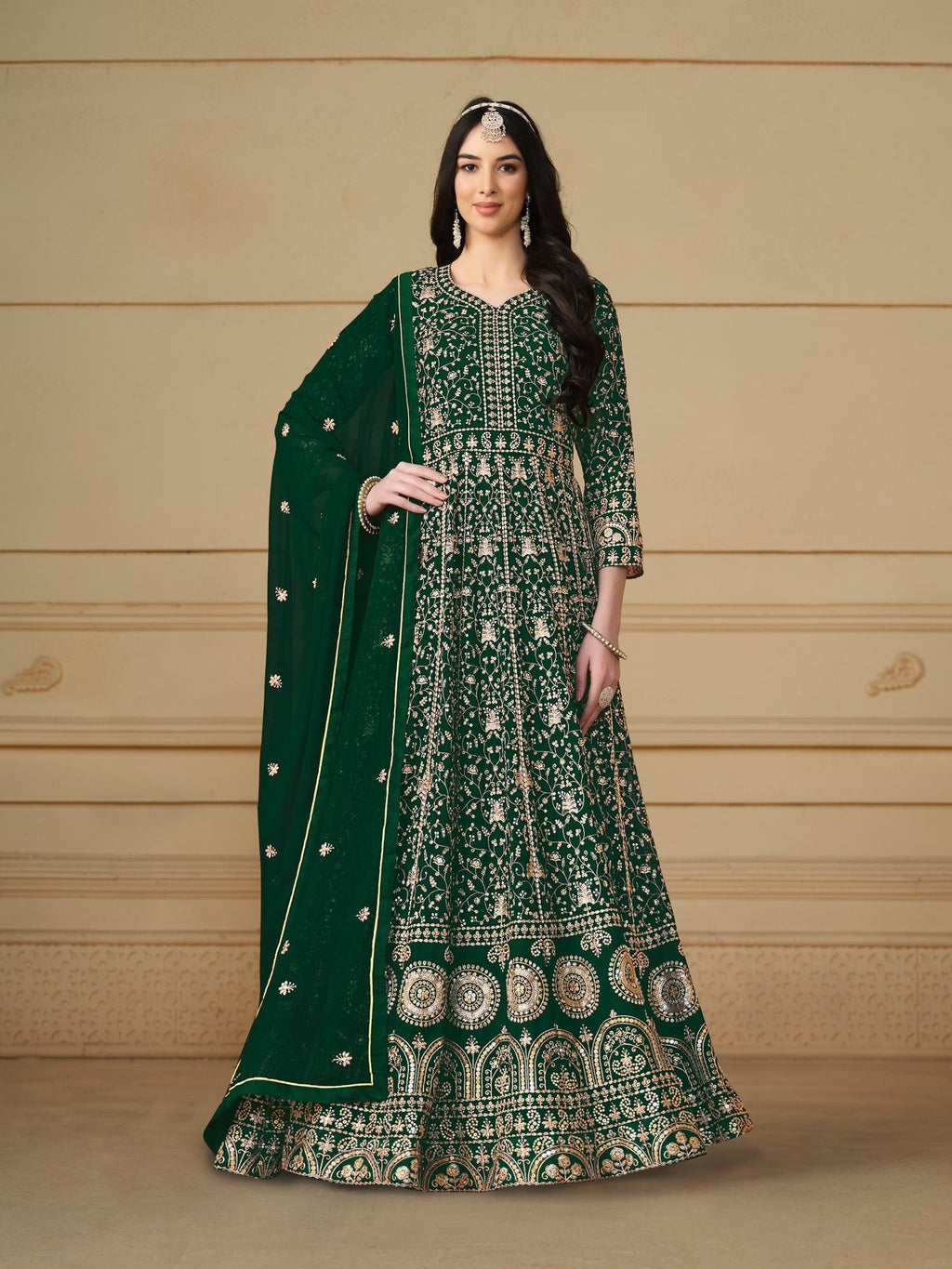 Anaita Green Embroidered Faux Georgette Anarkali Suit - Distacart