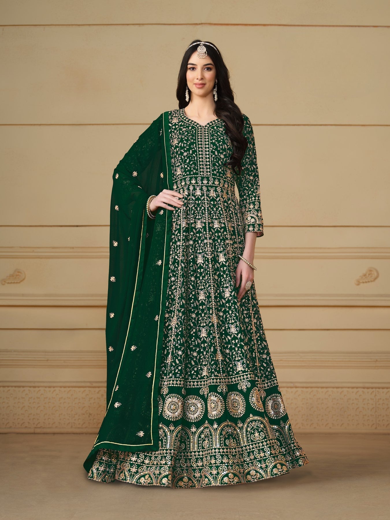 Anaita Green Embroidered Faux Georgette Anarkali Suit - Distacart