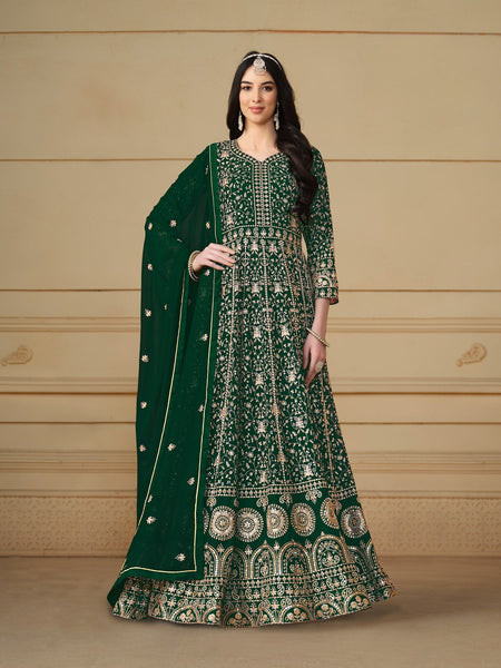 Anaita Green Embroidered Faux Georgette Anarkali Suit