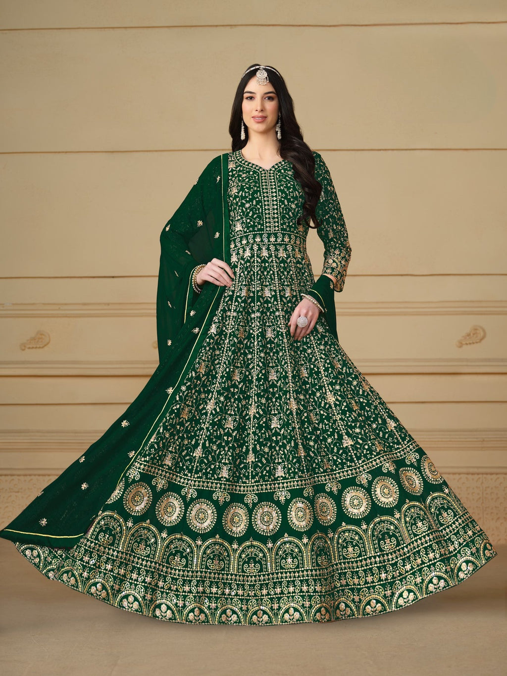 Anaita Green Embroidered Faux Georgette Anarkali Suit - Distacart
