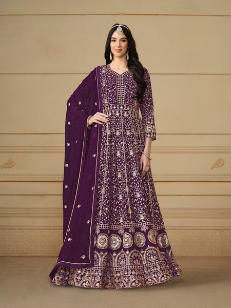 Anaita Purple Embroidered Faux Georgette Anarkali Suit