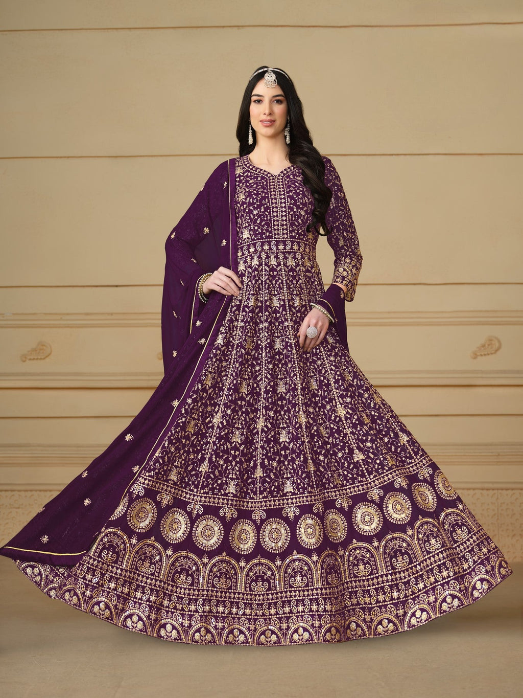 Anaita Purple Embroidered Faux Georgette Anarkali Suit - Distacart