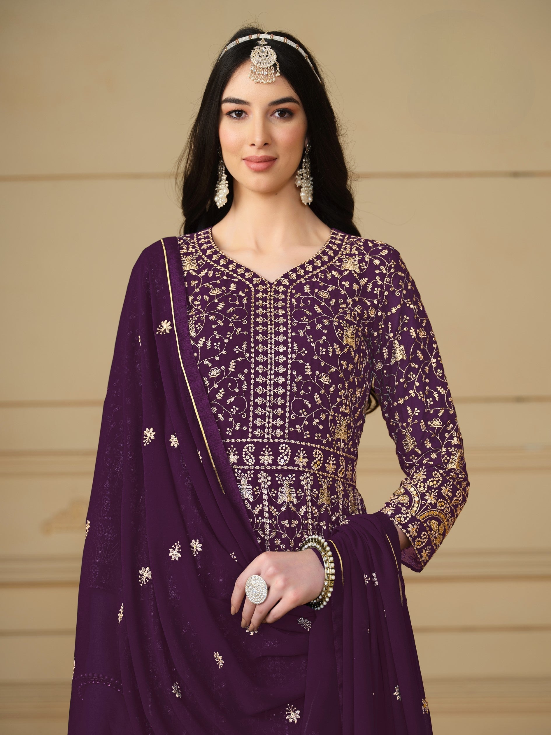 Anaita Purple Embroidered Faux Georgette Anarkali Suit - Distacart