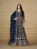 Anaita Navy Blue Embroidered Faux Georgette Anarkali Suit - Distacart