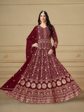 Anaita Maroon Embroidered Faux Georgette Anarkali Suit - Distacart